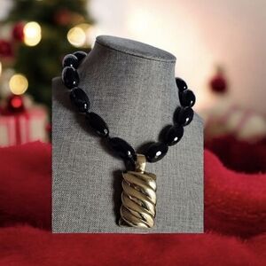 Vtg. Sterling Silver Faceted Agate by Simon Sebagg Designer Necklace